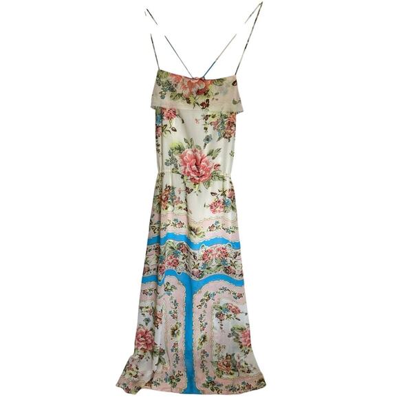 Farm Rio Beige Floral Maxi Dress Spaghetti Straps Racerback Cream Pink Size XS - Picture 5 of 14